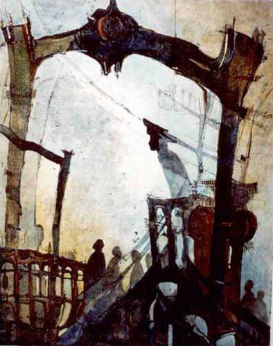 Zonder titel, ets en aquarel, 39 x 40 cm., 1995